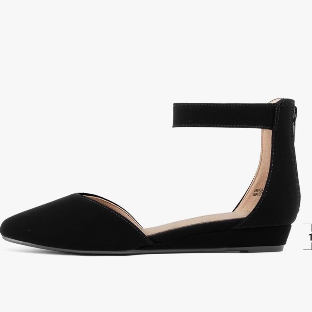 Dream Pairs Black Nubuck Pointed Toe Ankle Strap Flats 10